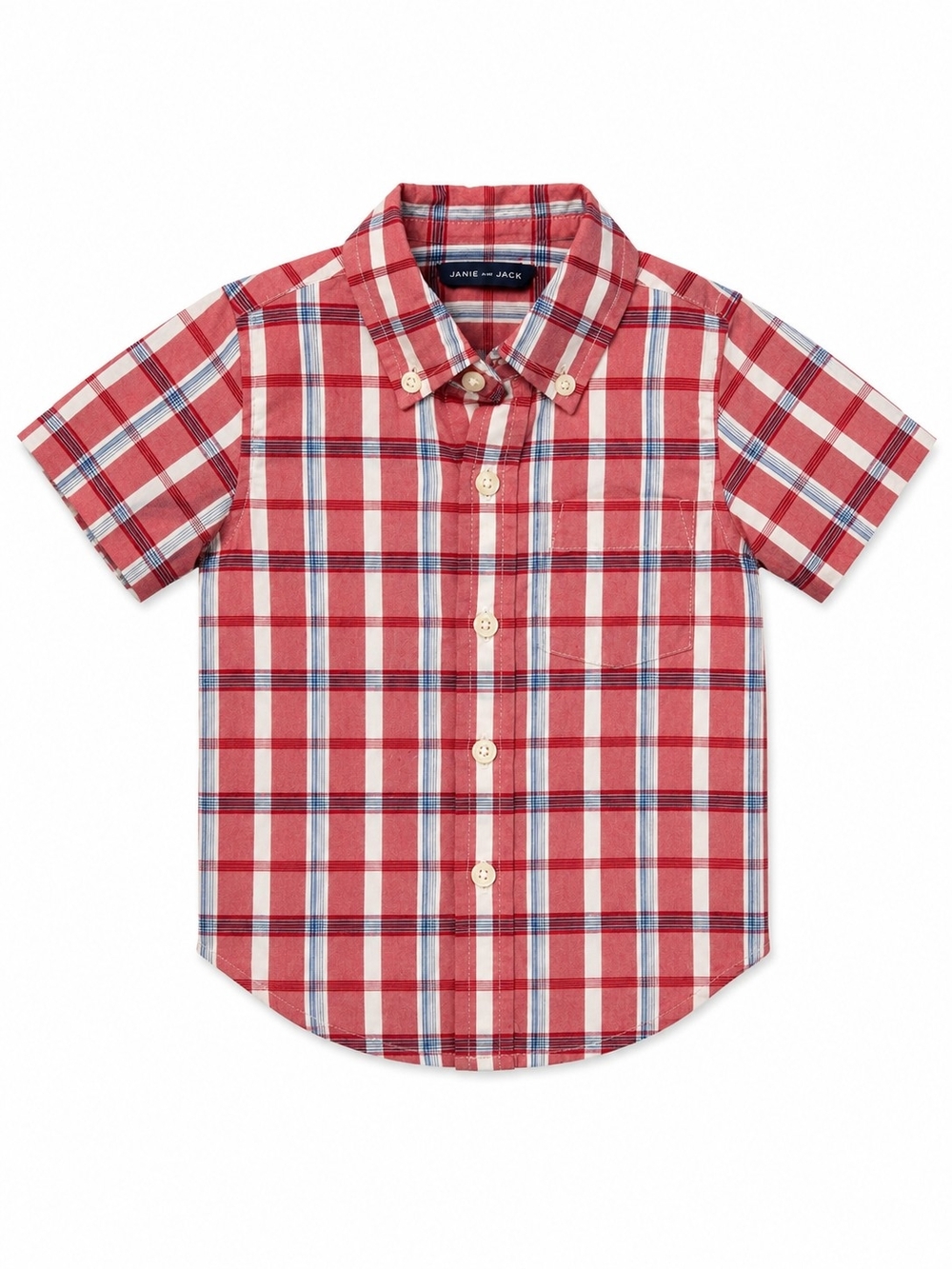 Janie and Jack Red White & Blue Plaid Button-Down Shirt 6-12 Months